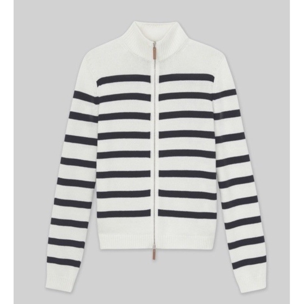 Lafayette 148 Stripe Cotton Silk Zip Cardigan Sweater Women's Small Cloud Multi